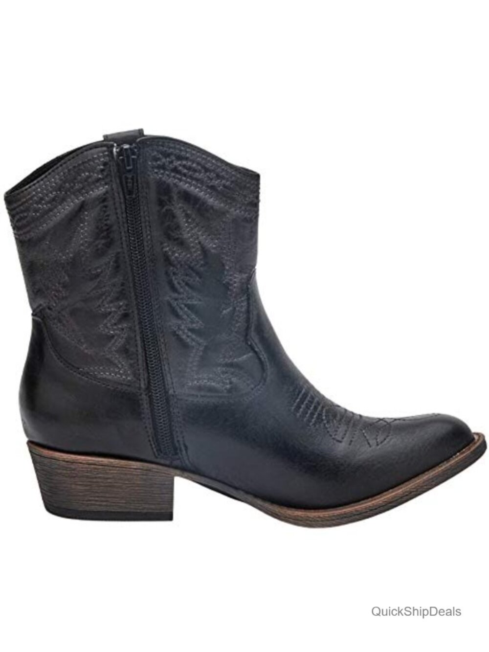 Faux Leather Ankle Bootie with Zip-Up Closure and Block Heel